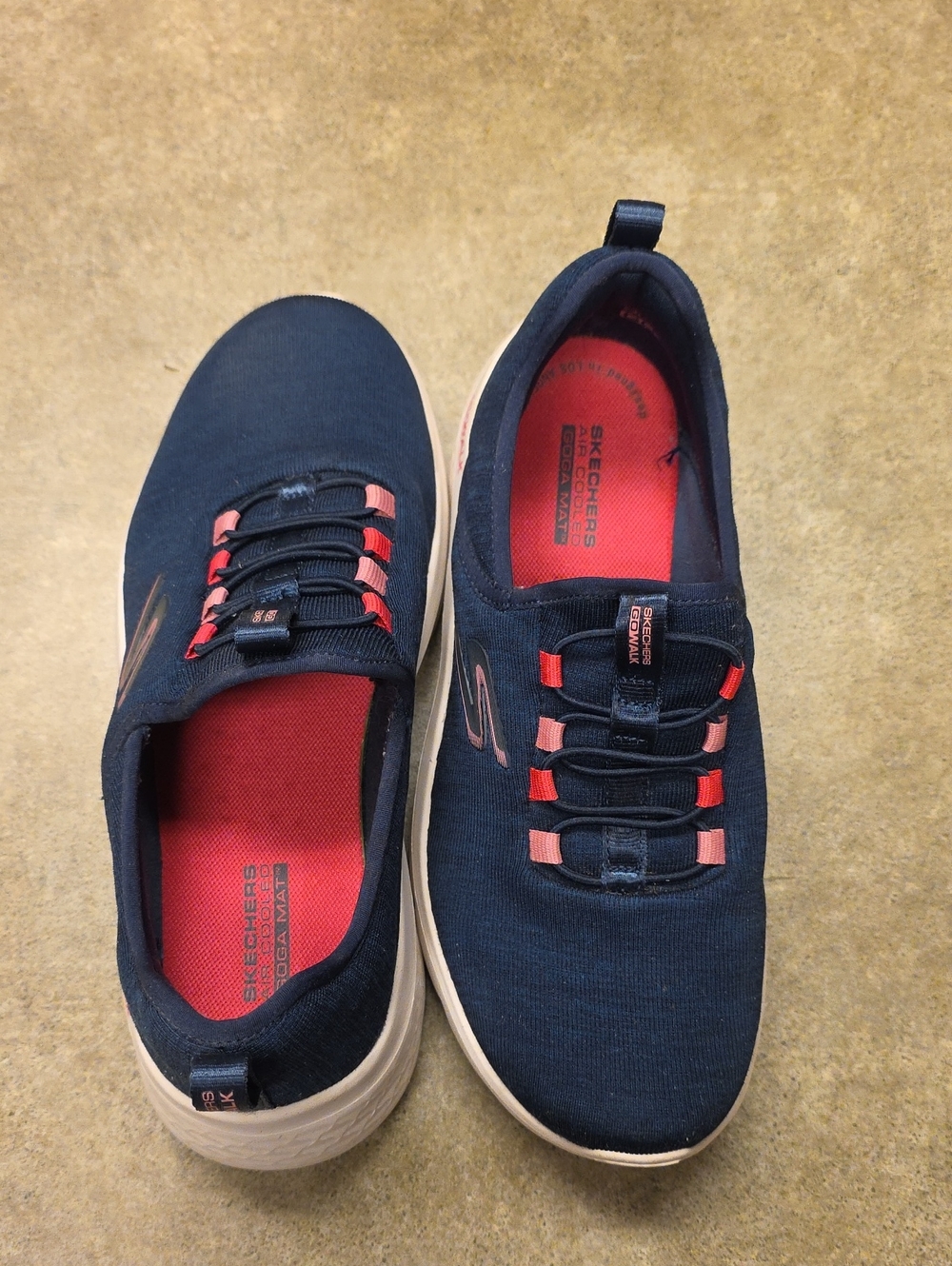 Skechers Women's Go Walk Navy Slip-On Sneakers with Pink Accents, Size 6.5